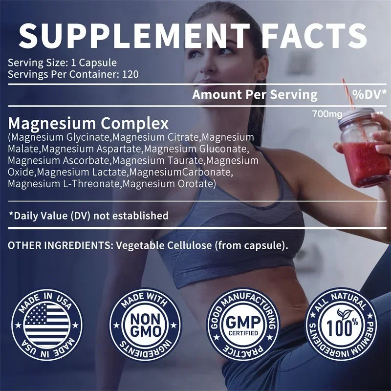 Magnesium Complex -Supports Muscle, Bone, and Joint Health, Relieves Stress, Maintains a Good Mood, and Promotes Overall Health